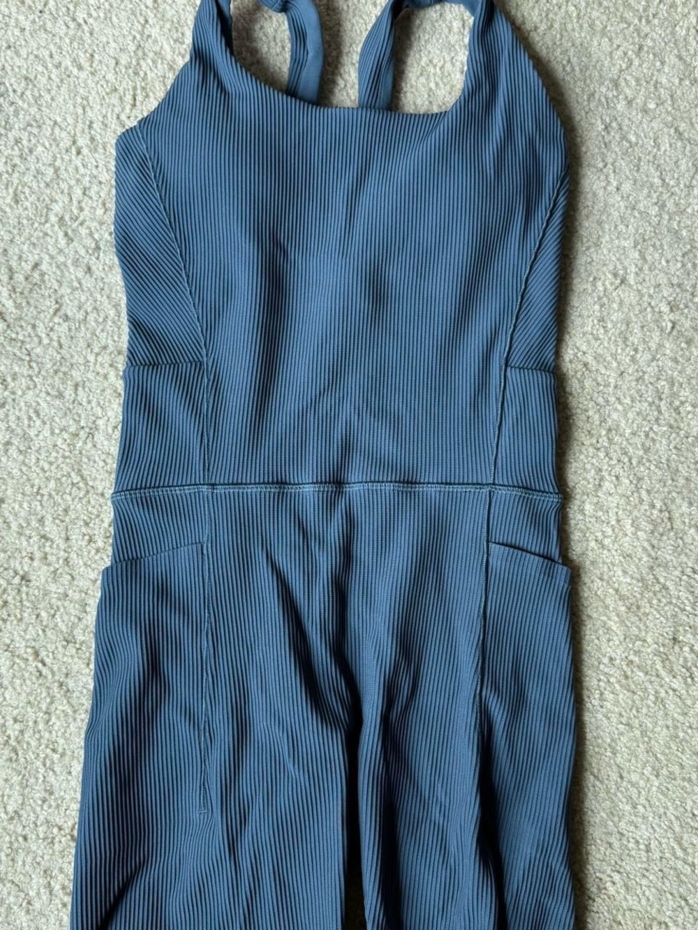 Athleta Ribbed Blue Jumpsuit with Tank Straps